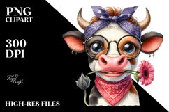 Cow with Big Eyes Bandana and Fancy es Clipart Product Image 2