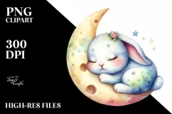 Cute Baby Rabbit Sleeping | Watercolor Clipart Product Image 1