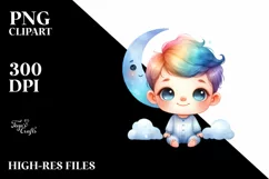 Colorful Small Baby Moon | Watercolor Clipart Product Image 1