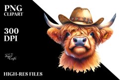 Highland Cow Portrait with Hats and Big Eyes Clipart Product Image 1