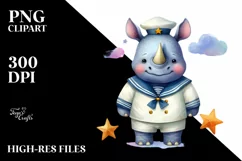 Vibrant Sailor Rhino Sleeping on Moon | Clipart Product Image 4