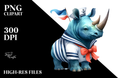 Vibrant Sailor Rhino Sleeping on Moon | Clipart Product Image 2
