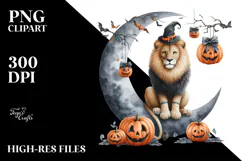 Halloween Lion on Moon PNG Product Image 2