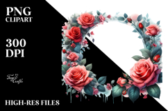 Vibrant Red Roses Horizontal Frame | Clipart Product Image 2