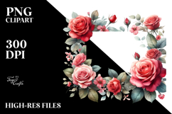 Vibrant Red Roses Horizontal Frame | Clipart Product Image 2