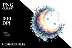 Vibrant Whimsical Moon with Foliage and Stars | Sublimation Product Image 2