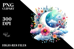 Whimsical Moon with Flowers and Clouds Product Image 2