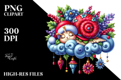Baby Snail Christmas Sleeping on Cloud | Clipart Product Image 2