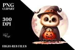 Cute Baby Owl Retro Halloween PNG Product Image 3