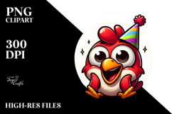 Cartoon Chicken with Party Hat PNG Product Image 2