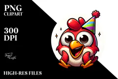 Cartoon Chicken with Party Hat PNG Product Image 2