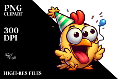 Cartoon Chicken with Party Hat PNG Product Image 2