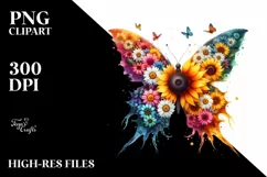 Vibrant Butterfly Sunflower PNG Product Image 1