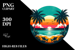 Retro Tropical Beach Sunset PNG Product Image 2