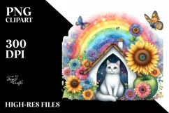Watercolor Cat House Rainbow | Sublimation | Clipart Product Image 3