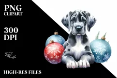 Cute Great Dane with Santa Hat, Summer PNG Product Image 1