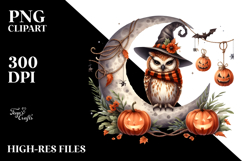 Halloween Owl on Half Moon PNG Product Image 2