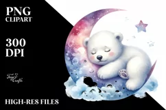 Colorful Baby Polar Bear Sleeping Moon Clipart Product Image 1