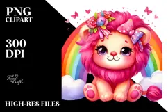 Cuddling Baby Lion Rainbow PNG Product Image 2