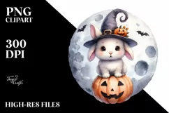 Cute Baby Rabbit Halloween Moon PNG Product Image 3