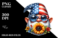Funny Gnome Sunglasses USA Flag Flower Clipart Product Image 2