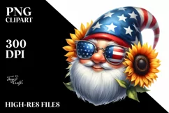 Funny Gnome Sunglasses USA Flag Flower Clipart Product Image 3