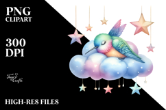 Hummingbird Sleeping on Cloud With Stars | Clipart Product Image 2