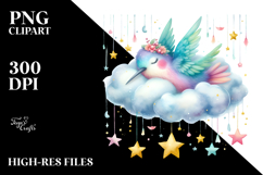 Hummingbird Sleeping on Cloud With Stars | Clipart Product Image 2