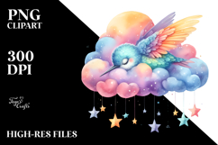 Hummingbird Sleeping on Cloud With Stars | Clipart Product Image 2