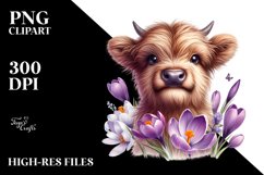 Cute Watercolor Baby Highland Cow Clipart Product Image 1