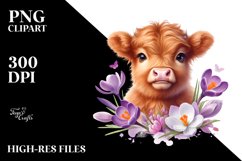 Cute Baby Highland Cow | Watercolor Clipart Product Image 1