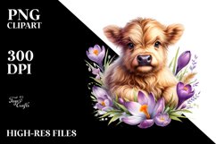 Cute Watercolor Baby Highland Cow Clipart Product Image 3