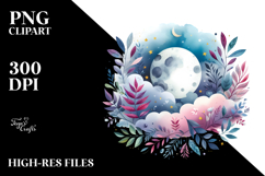 Vibrant Whimsical Moon Foliage Clouds Clipart Product Image 2