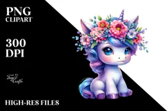 Cute Unicorn with Floral Wreath Drawing PNG Product Image 2