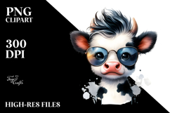 Funny Baby Cow with Cool Hair PNG Product Image 2
