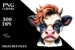 Funny Baby Cow with Cool Hair PNG Product Image 2