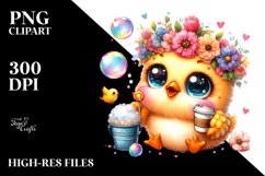 Vibrant Watercolor Crazy Cute Baby Chicken PNG Product Image 2