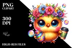 Colorful Baby Chicken with Flower Crown PNG Product Image 2