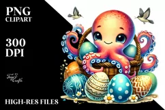 Baby Octopus with Basket of Eggs PNG Product Image 2