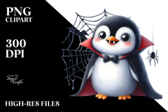 Funny Penguin Spider Web Vampire Fangs Clipart Product Image 2