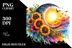 Vibrant Half Moon with Sunflowers PNG Product Image 3