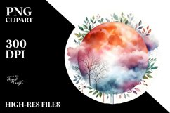 Vibrant Abstract Moon Foliage Clouds Clipart Product Image 3