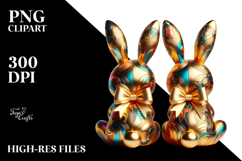 Colorful Stylized Sitting Bunnies PNG Product Image 2