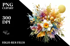 Vibrant Bouquet with Daffodil | Sublimation | Clipart Product Image 1