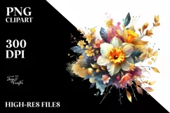 Vibrant Bouquet with Daffodil | Sublimation | Clipart Product Image 1