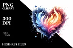 Simple Watercolor Heart Fire Ice PNG Product Image 2