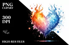 Simple Watercolor Heart Fire Ice PNG Product Image 2