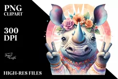 Boho Rhino with Victory Sign | Sublimation | Clipart Product Image 3