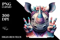 Boho Rhino with Victory Sign | Sublimation | Clipart Product Image 1
