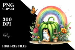 Colorful Cat House Rainbow Scene | Clipart Product Image 3